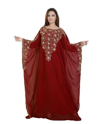 Maroon Georgette Embroidered Zari Work Islamic-Kaftans 1