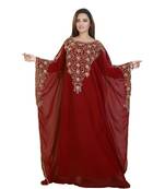 Maroon Georgette Embroidered Zari Work Islamic-Kaftans