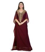 Maroon Georgette Embroidered Zari Work Islamic-Kaftans
