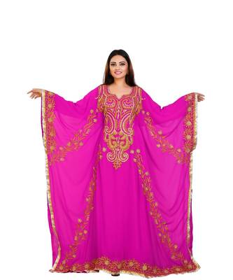 Pink Georgette Embroidered Zari Work Islamic-Kaftans 1