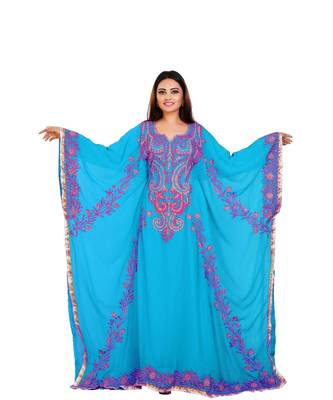 Turquoise Georgette Embroidered Zari Work Islamic-Kaftans 1