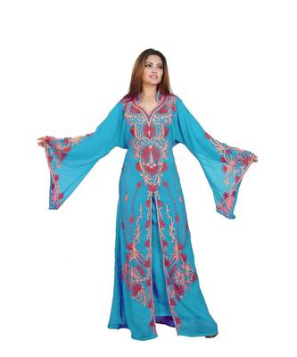Turquoise Georgette Embroidered Zari Work Islamic-Kaftans 1