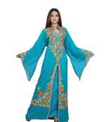 Turquoise Georgette Embroidered Zari Work Islamic-Kaftans