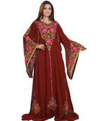 Maroon Georgette Embroidered Zari Work Islamic-Kaftans