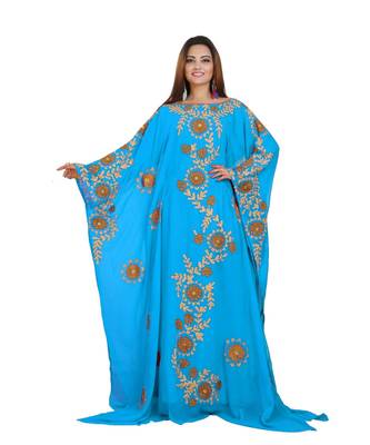 Turquoise Georgette Embroidered Zari Work Islamic-Kaftans 1