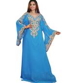 Turquoise Georgette Embroidered Zari Work Islamic-Kaftans