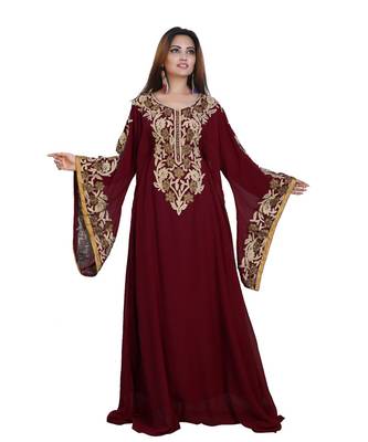 Maroon Georgette Embroidered Zari Work Islamic-Kaftans 1