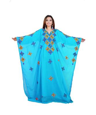 Turquoise Georgette Embroidered Zari Work Islamic-Kaftans 1