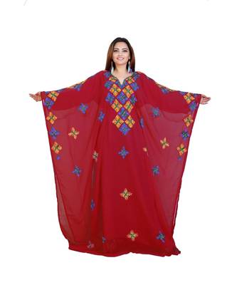 Tomato Georgette Embroidered Zari Work Islamic-Kaftans 1
