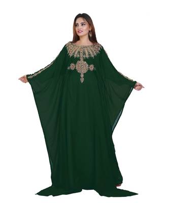 Green Georgette Embroidered Zari Work Islamic-Kaftans 1