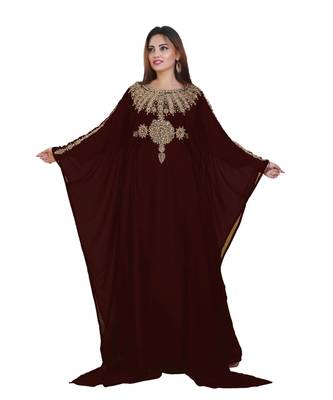 Brown Georgette Embroidered Zari Work Islamic-Kaftans 1