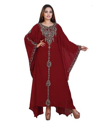 Red Georgette Embroidered Zari Work Islamic-Kaftans 1