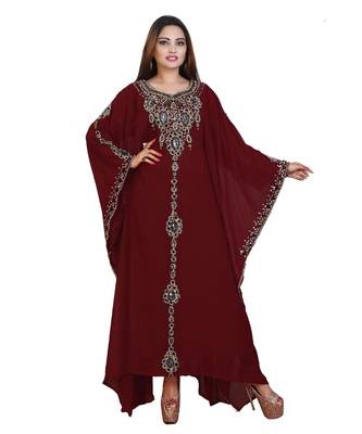 Maroon Georgette Embroidered Zari Work Islamic-Kaftans 1