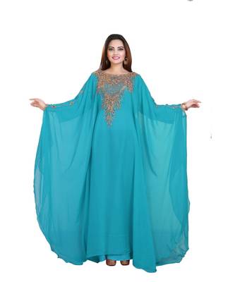 Turquoise Georgette Embroidered Zari Work Islamic-Kaftans 1