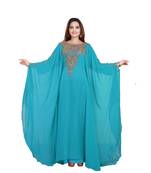 Turquoise Georgette Embroidered Zari Work Islamic-Kaftans