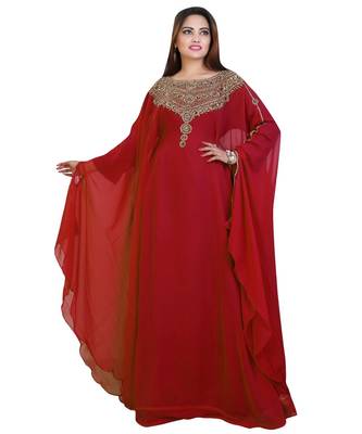 Red Georgette Embroidered Zari Work Islamic-Kaftans 1