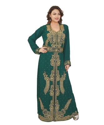 Green Georgette Embroidered Zari Work Islamic-Kaftans 1
