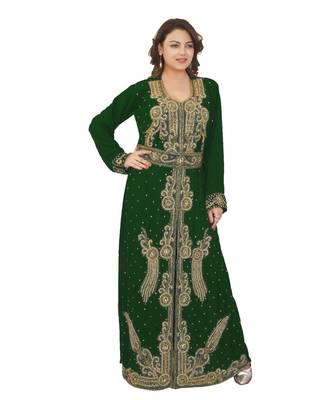Green Georgette Embroidered Zari Work Islamic-Kaftans 1