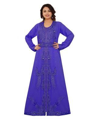 Royal-Blue Georgette Embroidered Zari Work Islamic-Kaftans 1