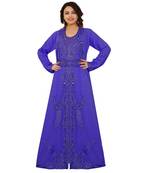 Royal-Blue Georgette Embroidered Zari Work Islamic-Kaftans