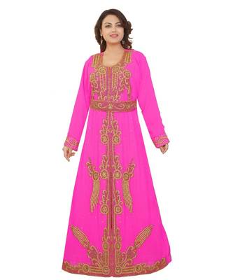 Pink Georgette Embroidered Zari Work Islamic-Kaftans 1