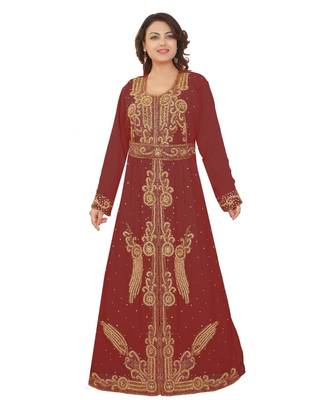 Maroon Georgette Embroidered Zari Work Islamic-Kaftans 1