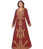 Maroon Georgette Embroidered Zari Work Islamic-Kaftans