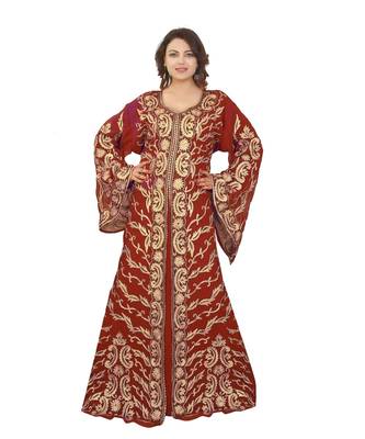 Maroon Georgette Embroidered Zari Work Islamic-Kaftans 1