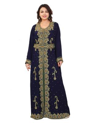 Navy-Blue Georgette Embroidered Zari Work Islamic-Kaftans 1