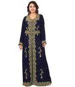 Navy-Blue Georgette Embroidered Zari Work Islamic-Kaftans