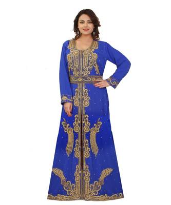 Royal-Blue Georgette Embroidered Zari Work Islamic-Kaftans 1