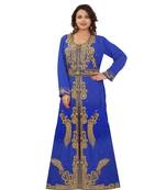 Royal-Blue Georgette Embroidered Zari Work Islamic-Kaftans
