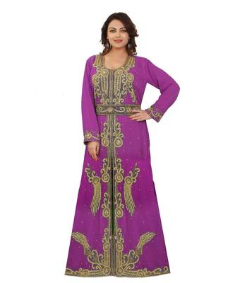 Pink Georgette Embroidered Zari Work Islamic-Kaftans 1