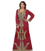 Red Georgette Embroidered Zari Work Islamic-Kaftans