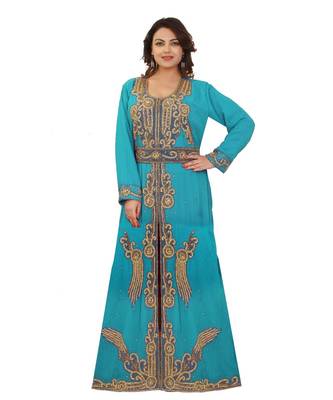 Turquoise Georgette Embroidered Zari Work Islamic-Kaftans 1