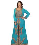 Turquoise Georgette Embroidered Zari Work Islamic-Kaftans