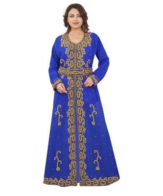 Royal-Blue Georgette Embroidered Zari Work Islamic-Kaftans 1