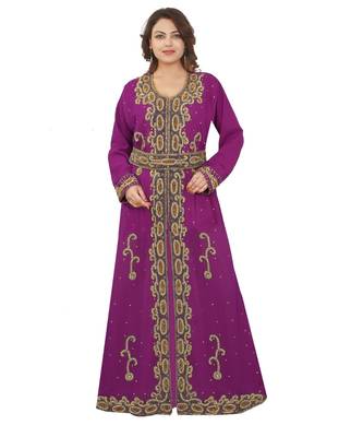 Magenta Georgette Embroidered Zari Work Islamic-Kaftans 1
