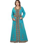 Turquoise Georgette Embroidered Zari Work Islamic-Kaftans