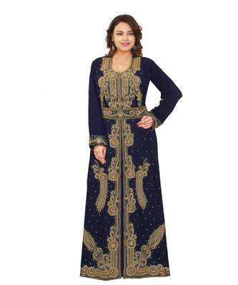 Navy-Blue Georgette Embroidered Zari Work Islamic-Kaftans 1
