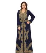 Navy-Blue Georgette Embroidered Zari Work Islamic-Kaftans