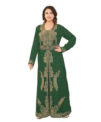 Green Georgette Embroidered Zari Work Islamic-Kaftans 1