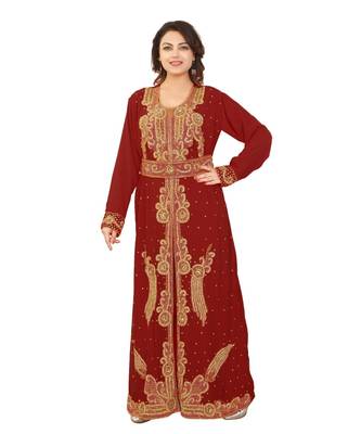 Maroon Georgette Embroidered Zari Work Islamic-Kaftans 1