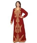 Maroon Georgette Embroidered Zari Work Islamic-Kaftans