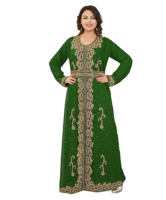 Green Georgette Embroidered Zari Work Islamic-Kaftans 1