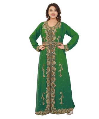 Green Georgette Embroidered Zari Work Islamic-Kaftans 1