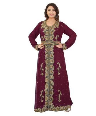 Maroon Georgette Embroidered Zari Work Islamic-Kaftans 1