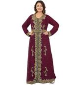 Maroon Georgette Embroidered Zari Work Islamic-Kaftans