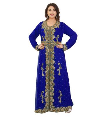 Royal-Blue Georgette Embroidered Zari Work Islamic-Kaftans 1