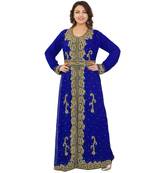Royal-Blue Georgette Embroidered Zari Work Islamic-Kaftans